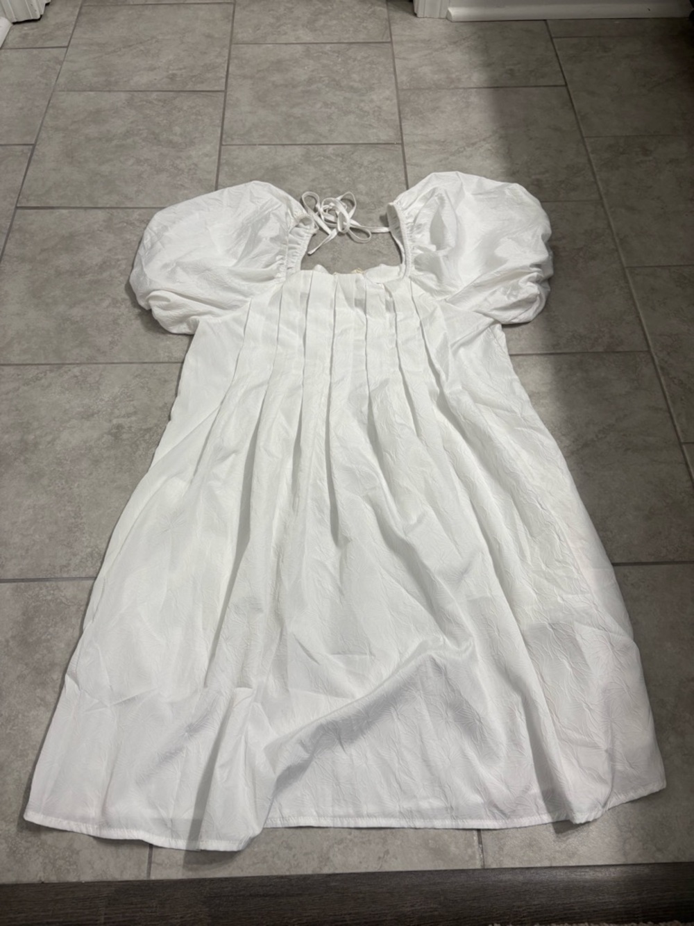 Boutique White Puff Sleeve Mini Dress with white dress slip to go under it